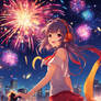 Cute Anime Jazzy Girl Fireworks art