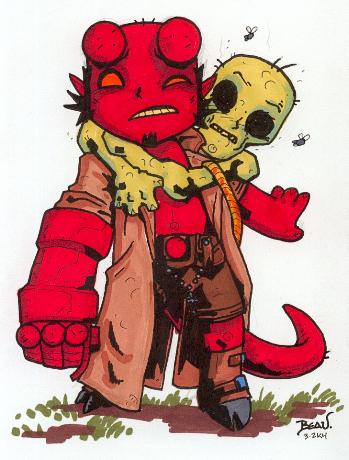 Chibi-Hellboy and Corpse.