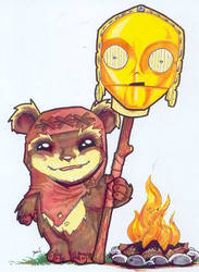 Chibi-Wicket and C3PO.