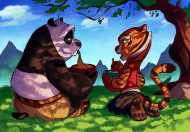 Po and Tigress having lunch