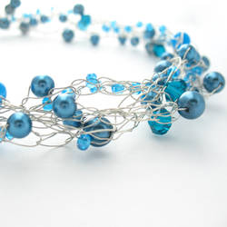 Blue and Silver Wire Crochet Necklace by MoonlightCraft