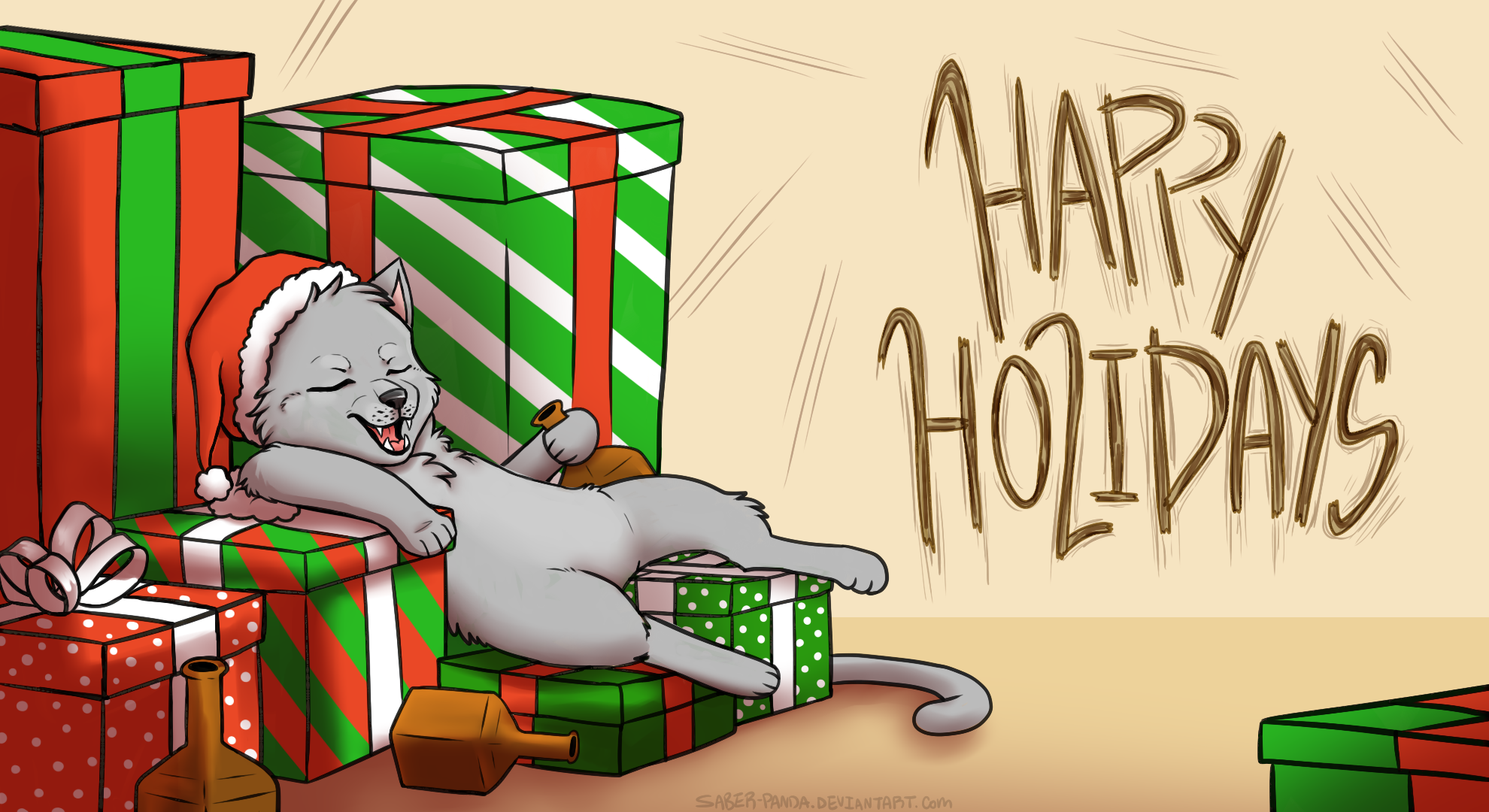 Animated - Drunk Kitty Holiday Card