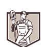 Janitor Cleaner Holding Mop Bucket Shield Retro