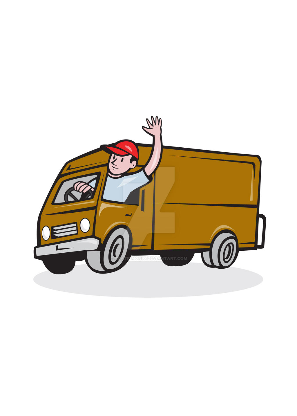 Delivery Man Waving Driving Van Cartoon by apatrimonio on DeviantArt