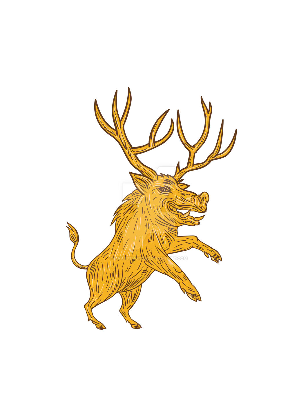 Flying Razorback Drawing Wild Boar Razorback With Antlers Prancing Drawing by apatrimonio on ...