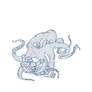 Giant Octopus Fighting Astronaut Drawing