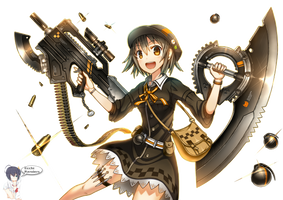 Anime girl with gun and dagger Render