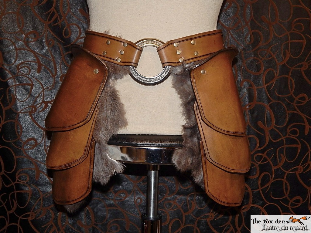 The rider: leather tasset with grey fur