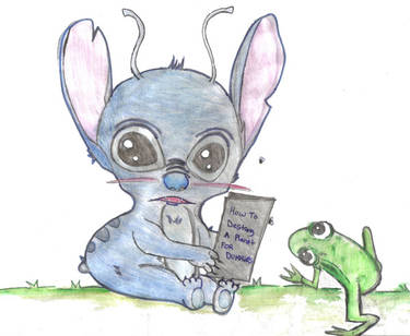 Young Stitch and a frog