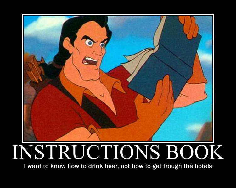 Gaston reads instructions book