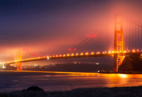 Golden Gate Bridge on a Foggy 4th of July Night