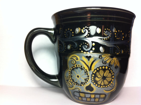 Silver and Gold Sugar Skull Mug for sale