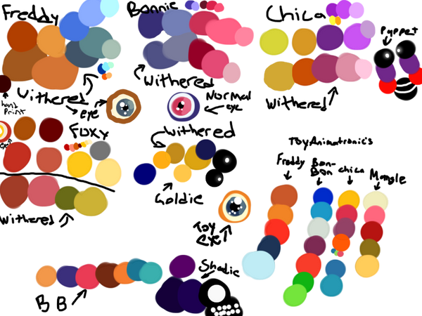 Five Nights at Freddy's Color Reference by theangrybirdsaddict1 on