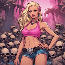 Badass woman in the jungle surrounded by death