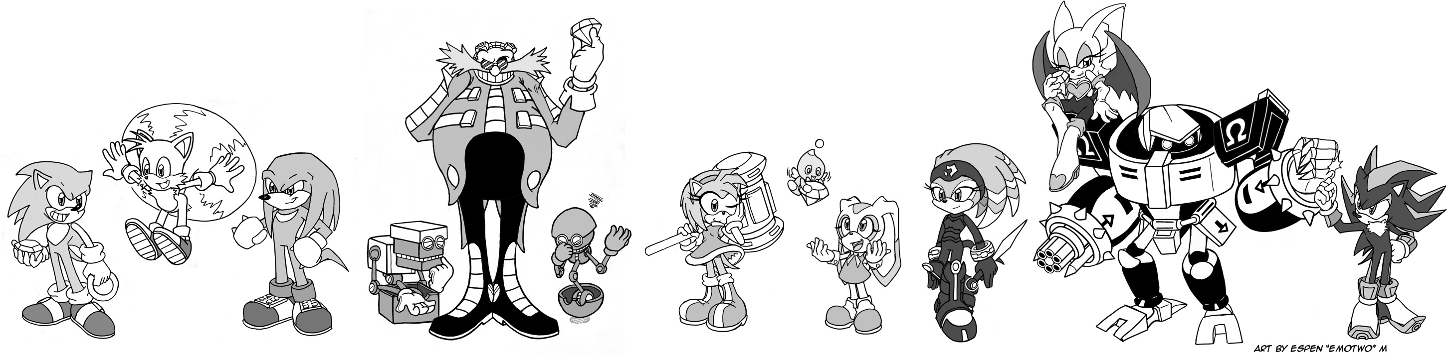 Sonic Character Line-Up v2, inked