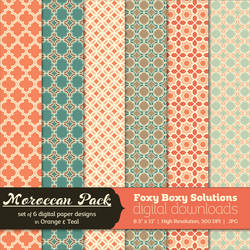 Moroccan Pattern Digital Papers - Teal and Orange