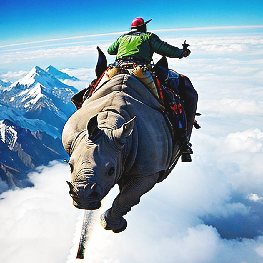 He prefers riding his rhino in the sky by FurriZone on DeviantArt