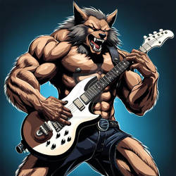 Heavy metal rock star guitar playing anthro werewo