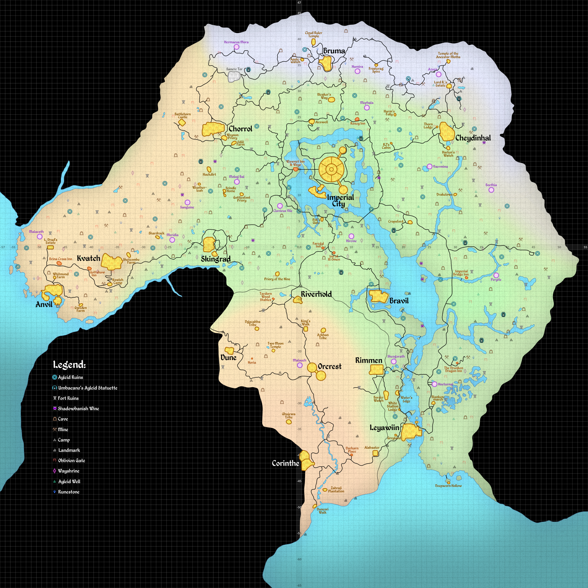 TES4: Map of Cyrodiil (and Elsweyr) by ZuTheSkunk