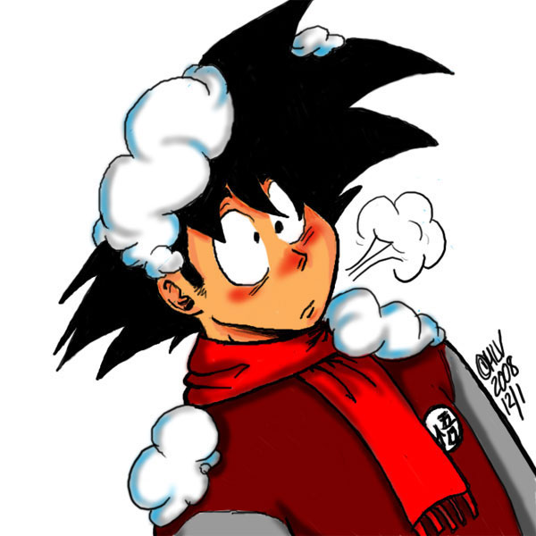 Goku in winter with a red nose