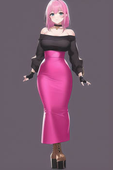 Pink haired punk wearing high waist long skirt, a 