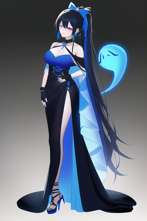 Black haired bright blue highlights goth woman wea by VARM209 on DeviantArt