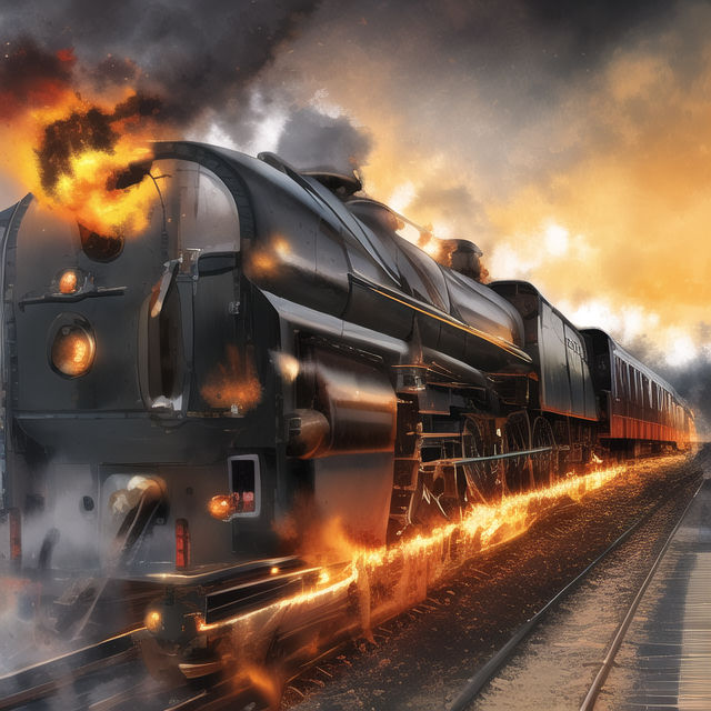 Steam Train Going Fast, On Fire, At Night S-626671 by VARM209 on DeviantArt
