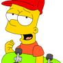 Bart Simpson with his lucky cap and his skateboard