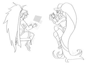Long-Haired, Floaty, Mad Scientist Girls (lineart)