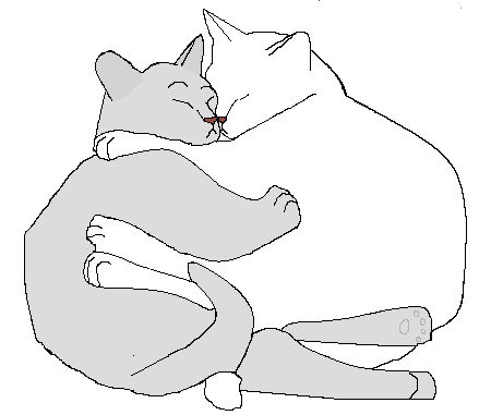 KITTEH CATS CUDDLING TOGETHER LINEART