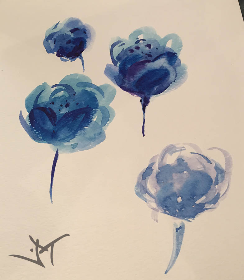 blue flowers drawings