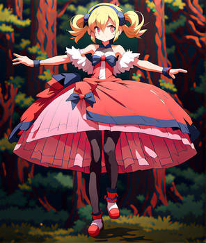 Anime Serena in Pokemon contest dress parachuting 