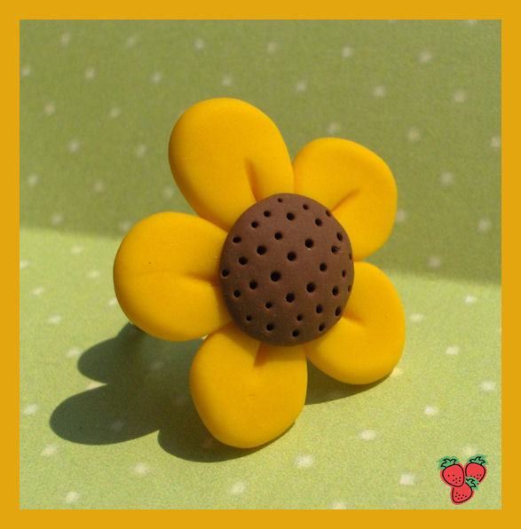 Polymer clay sunflower ring