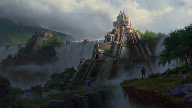 The Ruins and Waterfall by ItzMino on DeviantArt