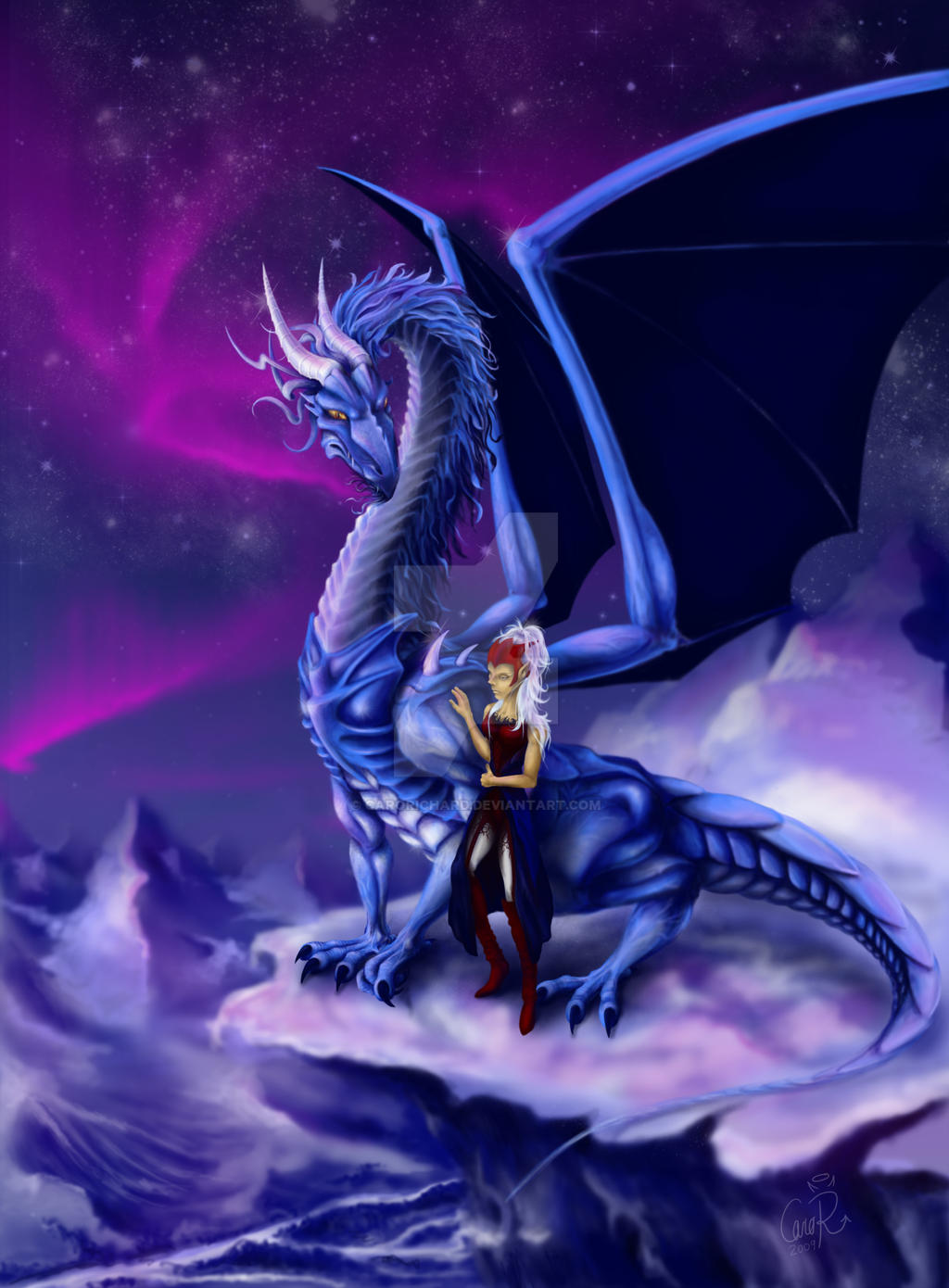 Night fantasia Dragon and elf