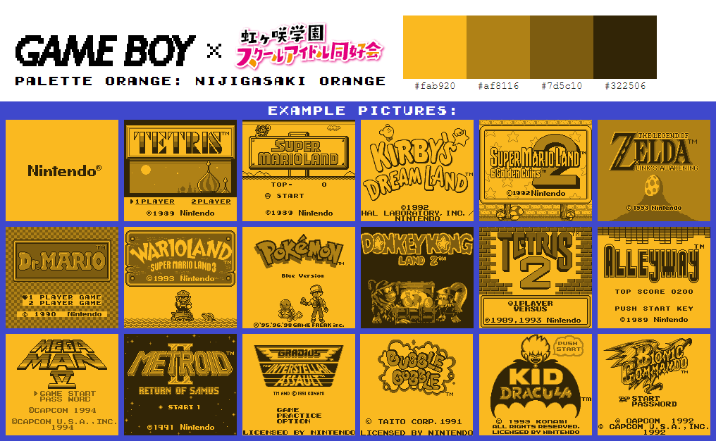 Game Boy Palette Nijigasaki Orange by TheWolfBunny on DeviantArt