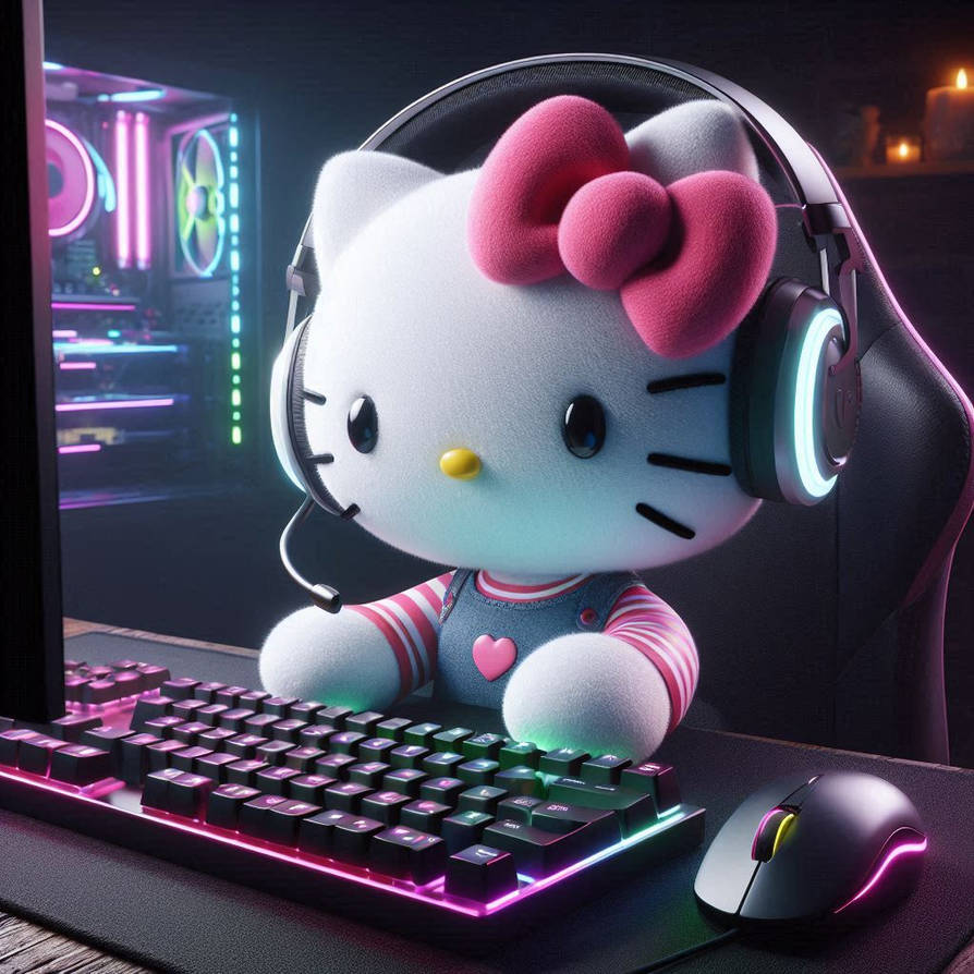 Hello Kitty Playing Computer Hello Kitty Gamer by MANSOCARDAN on DeviantArt