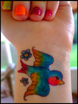 Colorful Bird Sharpie Tattoo