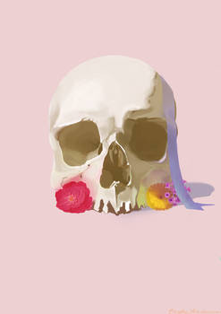 Skull w/ flowers and ribbon