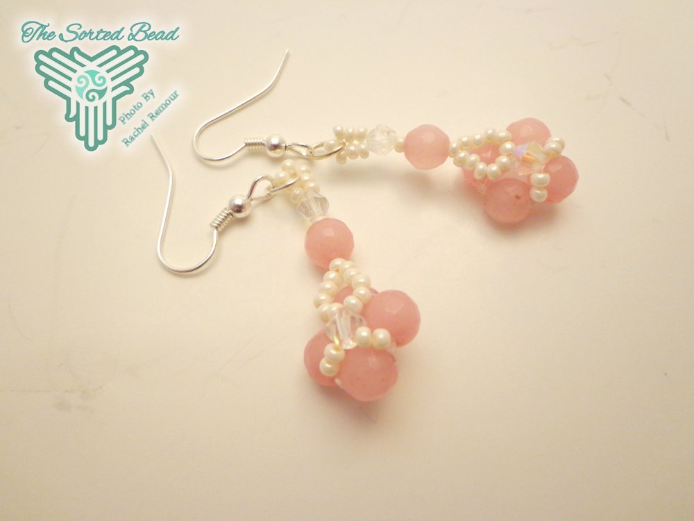 Pink RAW and Cream Seed Bead Set - Earrings