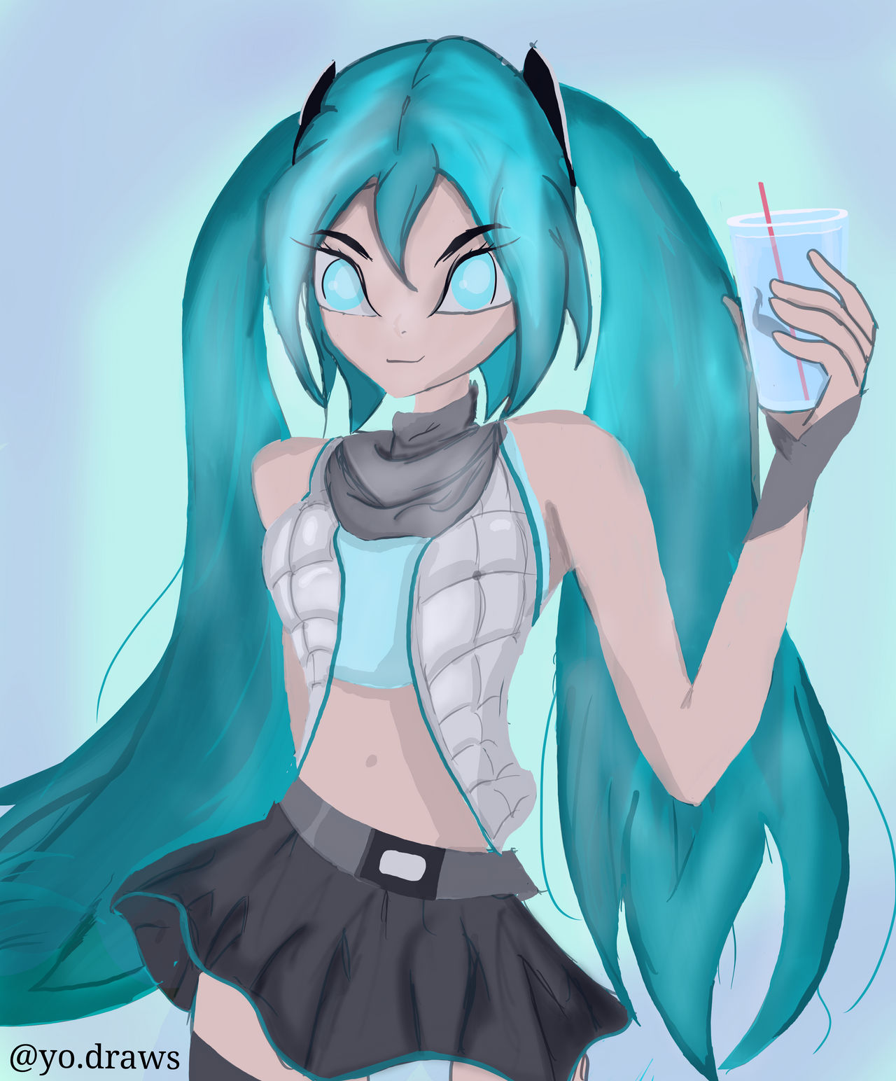 Hatsune miku drinking...fish? by yodraws on DeviantArt