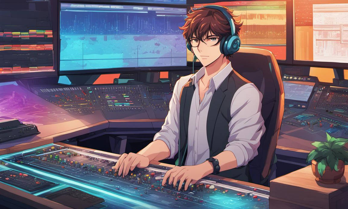Agent Aiden, in full color, behind the mixing desk by ZadokStrawberry ...