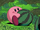 Kirby eating a watermallon