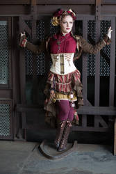 [STOCK] Steampunk Circus Girl in front of cage by rufflesandsteam