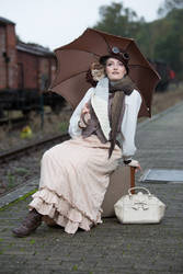 [STOCK] Steampunk Girl sitting on a suitcase