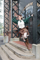 [STOCK] SteampunkGirl leaning from steel beam JPG