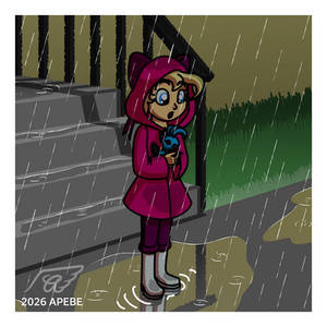 In the rain.