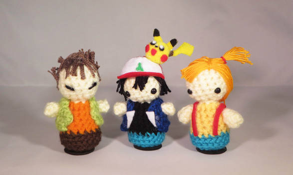 Ash, Brock, and Misty Amigurumi