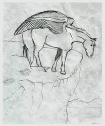 Pegasus Looking Over Cliff