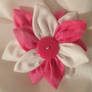 Pink and White Fabric Flower Hair Barrette